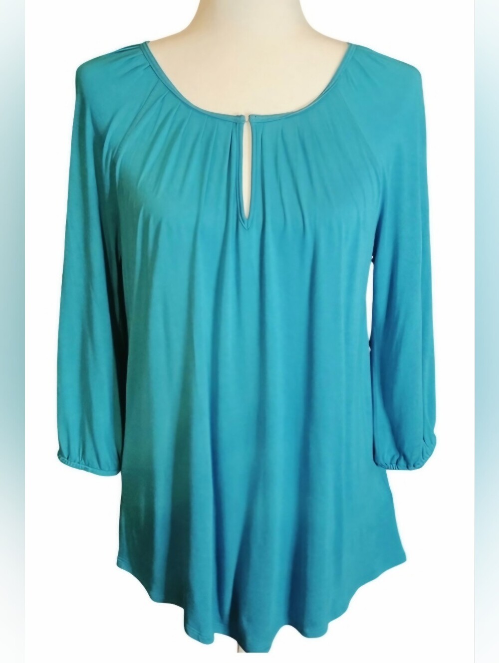 Cable & Gauge Turquoise Keyhole Neck 3/4 Sleeve Blouse Top Size Small